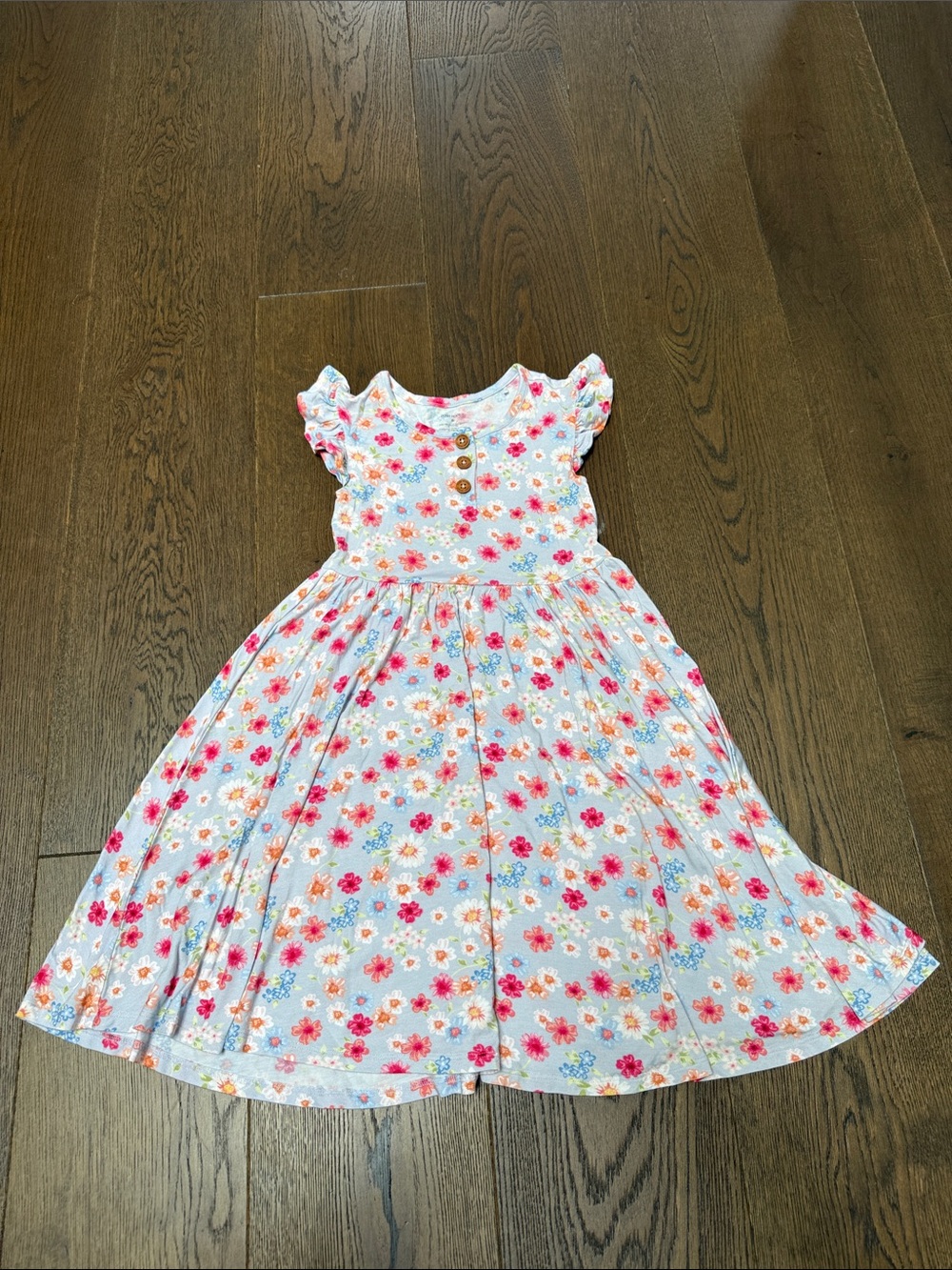 Posh Peanut Light Blue Floral Dress with Pink & Red Flowers